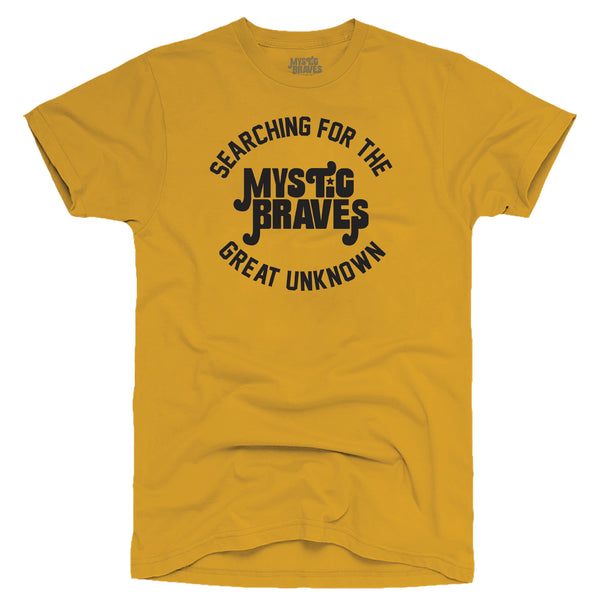 "Searching for the Great Unknown" Yellow Womens T-Shirt